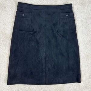 Karl Lagerfeld Paris Black Faux Suede Knee Length Skirt Womens 12 Snap Pockets